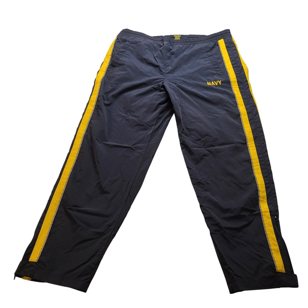 US Navy PT Track Pants Men's XL 34x30 Blue‎ Yellow Stripe Reflective Mesh Lining